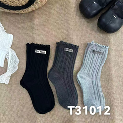 SJ秋冬新品男女宝宝儿童中筒袜韩系字母中筒卡通袜子1-12岁T31012