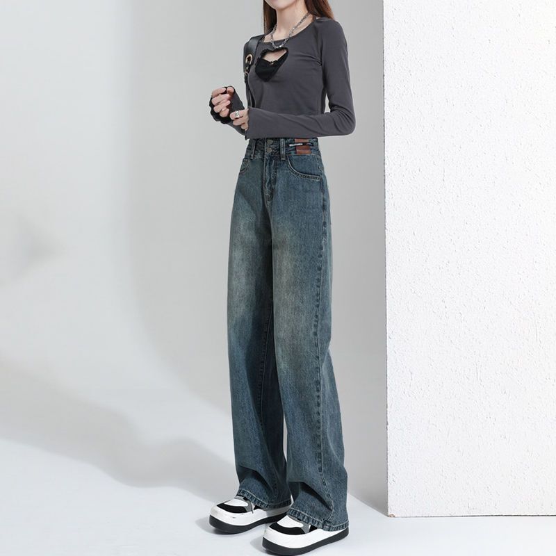 レトロトレンディな多用途ハイウエストワイドレッグジーンズ女性用 2025 新しい小柄なルーズレトロストレートジーンズ|undefined
