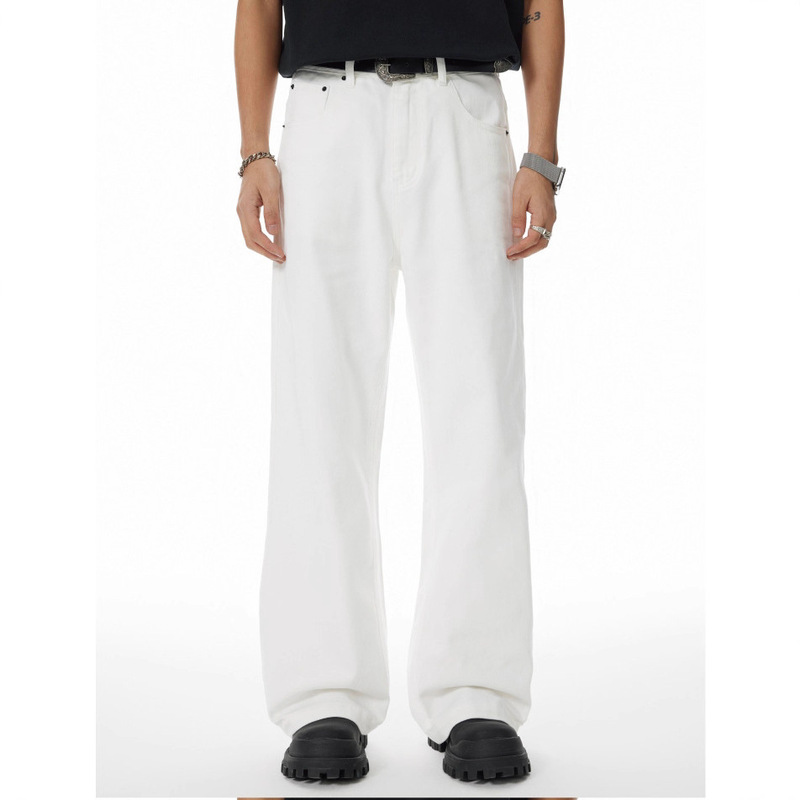 2025 New White Jeans for Men Korean Version Versatile Wide-Leg Pants Loose Straight American High Street Casual Pants for Men