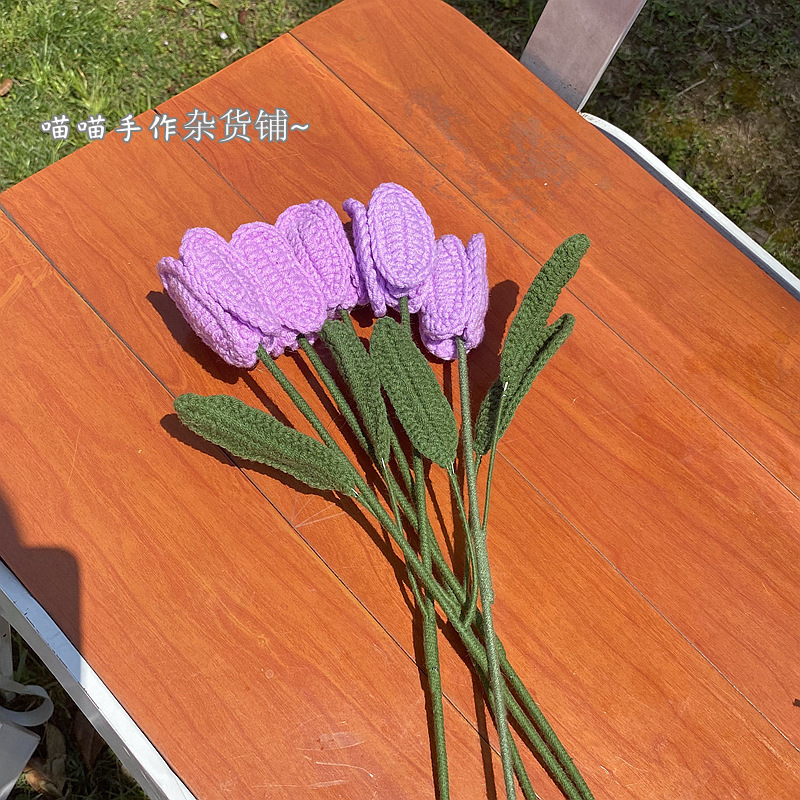 完成した手織りバラ、スズラン、ヒマワリ、造花、ウールニットブーケ、花飾り、ギフト|undefined