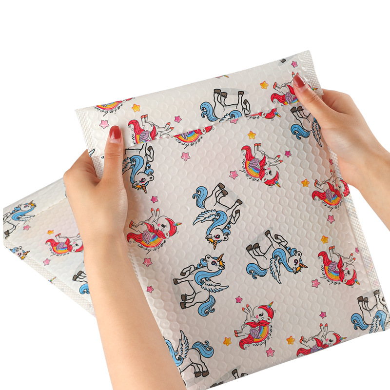 独角兽气泡袋桃心彩色气泡信封袋PE共挤膜泡沫袋快递防震气泡袋加