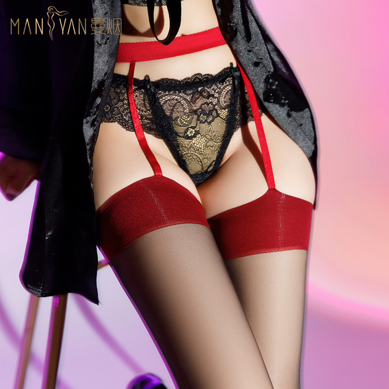 Manyan sexy lingerie sexy contrast color perspective Luo Kou suspenders one-piece stockings wholesale 7996