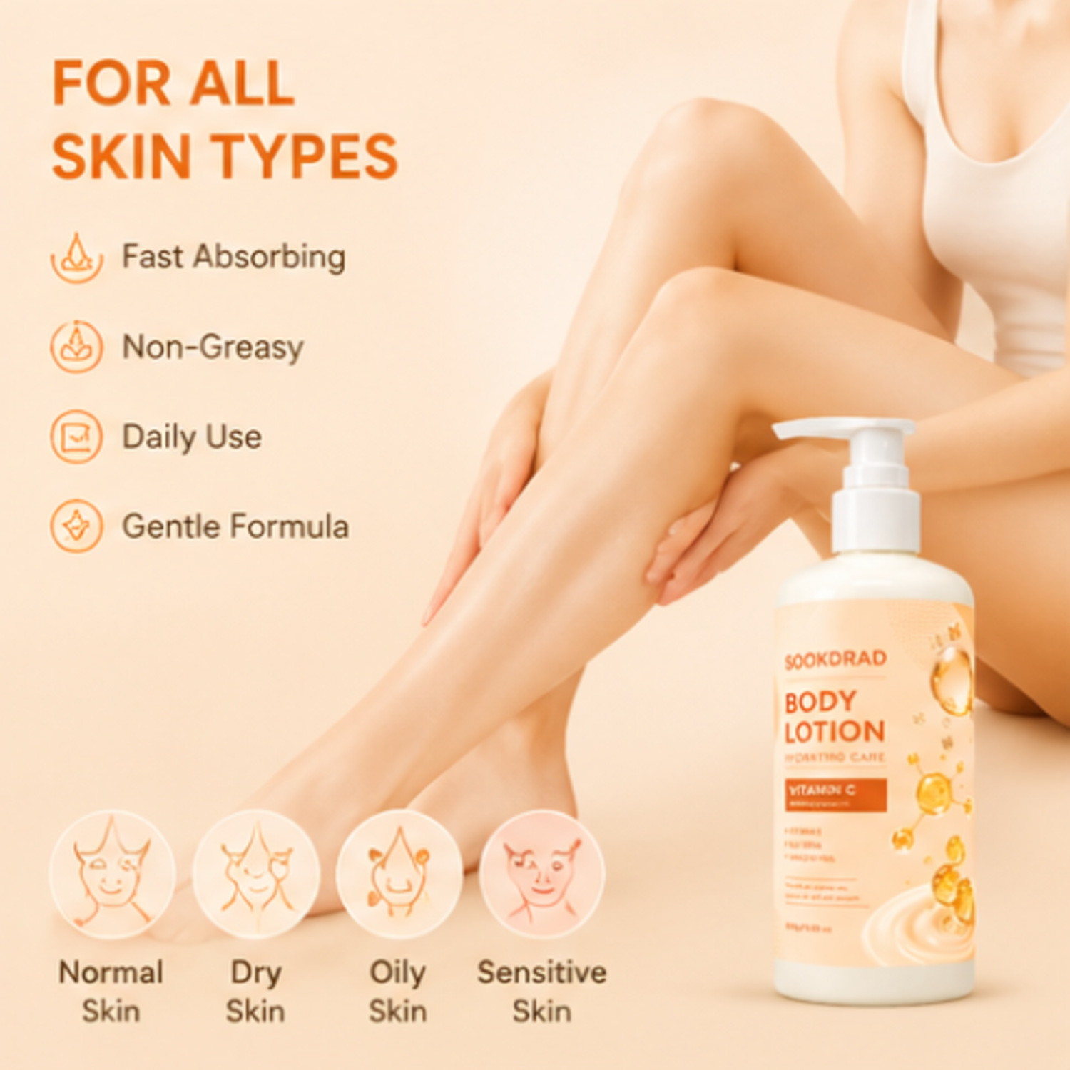 Loción Corporal Nutritiva con Vitamina C y E Hidratante y Suavizante para Cuidado Corporal