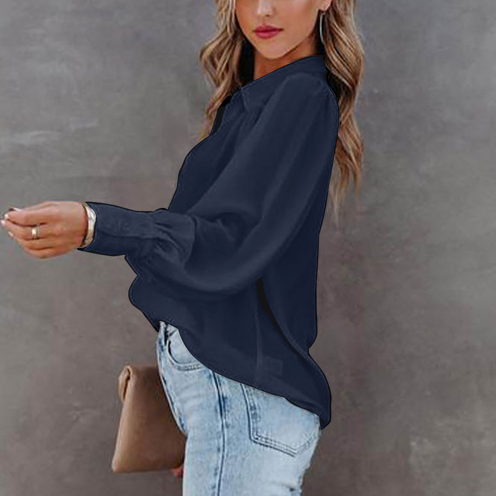 Casual Solid Color Turndown Long Sleeve Regular Sleeve Button Blouse