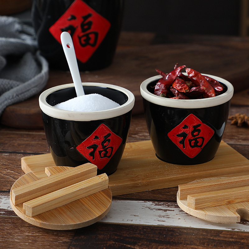 小酱缸福缸小陶瓷调料调味缸陶瓷酒店辣椒复古调味罐创意小福字缸|undefined