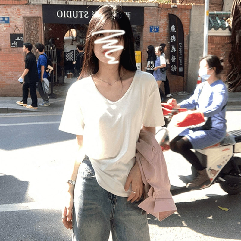 U-образный воротник женская футболка с короткими рукавами весной и летом