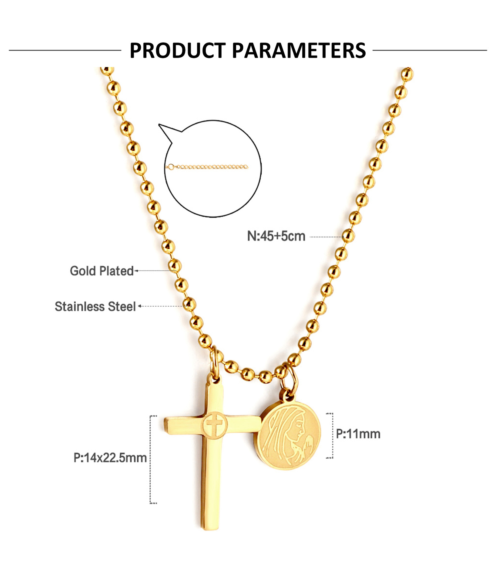Retro Cross Stainless Steel Plating Inlay Artificial Gemstones Pendant Necklace 1 Piece