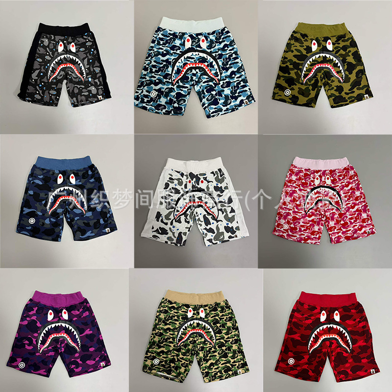 Trendy Cross-Border Foreign Trade Brand Japanese-Style Bape Ins Shark Camouflage Ape Casual Shorts for Men and Women in European and American Style