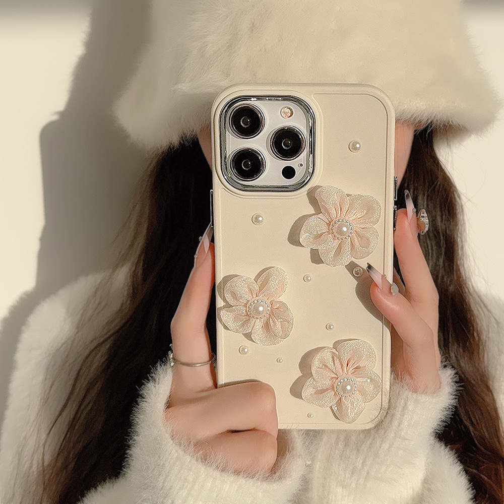 Funda para iPhone 17 con Encaje de Perlas y Flores, Compatible con iPhone 15 Pro Max, Funda para Teléfono Apple 13, Elegante, Anti-caídas, 11, Tridimensional, 16