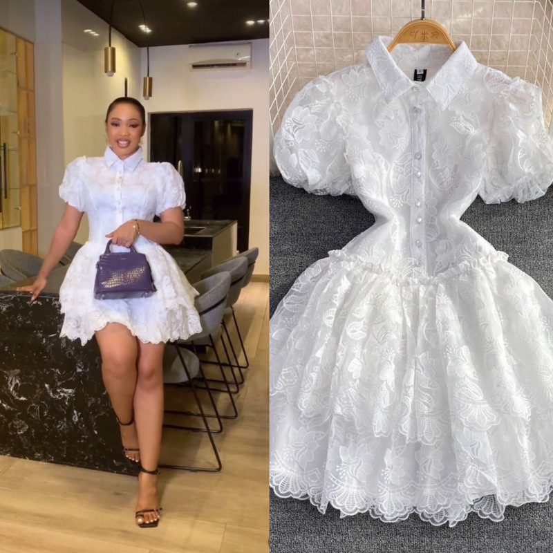 summer retro elegant white lace dress