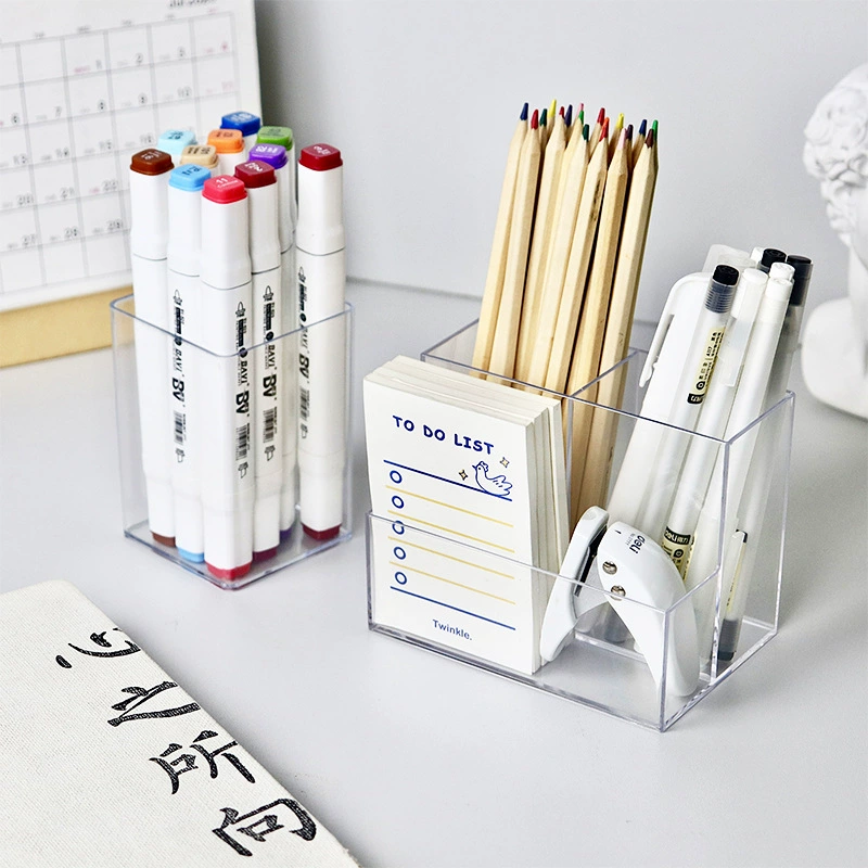 Ins Прозрачные контейнеры для ручек Акриловое ведро для ручек Студенческий офис Настольный Органайзер Ящик для хранения косметических кистей Ведро для хранения