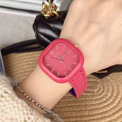 Mishali/米莉莎糖果色鋼帶女潮牌多巴胺霸氣方形女士手錶