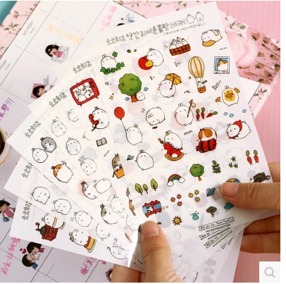 A20-22 Cute Cartoon Stupid Cute Round Roll Rabbit Transparent Decoration DIY Personality Diary Album Sticker