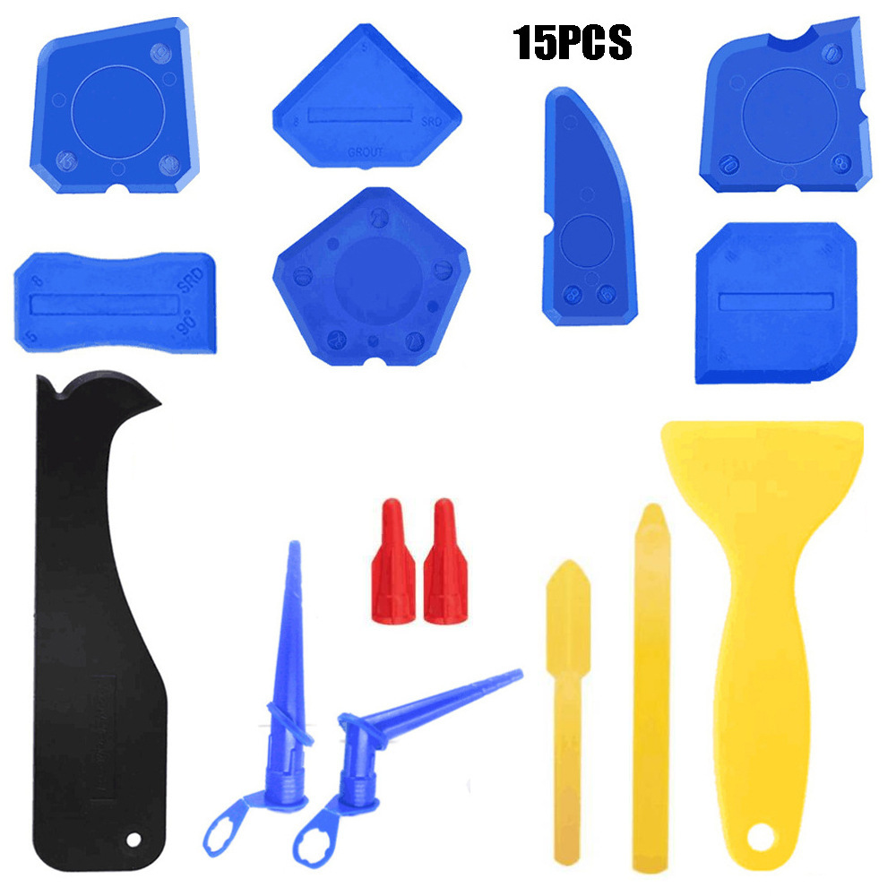 跨境15件套填缝工具套件硅酮密封剂灌浆密封刮板美缝喷嘴涂抹器