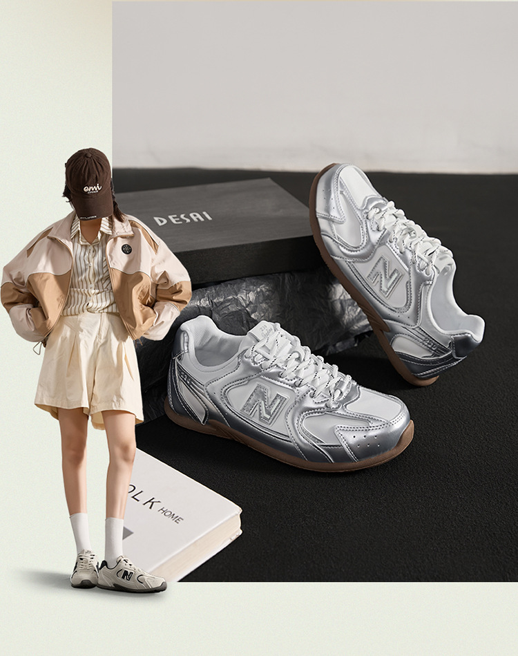 Giày sneaker nữ chạy bộ mesh thoáng khí phong cách retro đa năng — 230 quả mơ đen chi tiết 6
