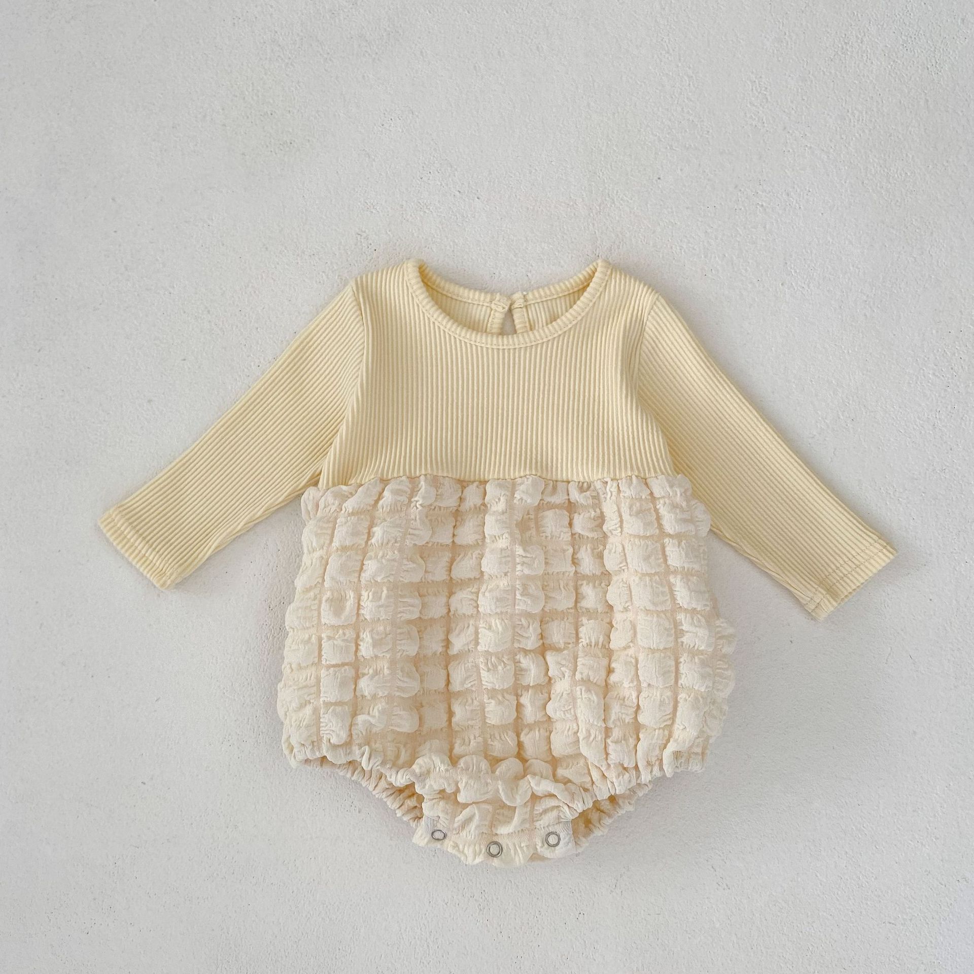 Tuta Ha Yi a maniche lunghe in garza a bolle per bambina autunno 2024, tuta da gattonare + set di 2 cappelli in regalo_voghion.com