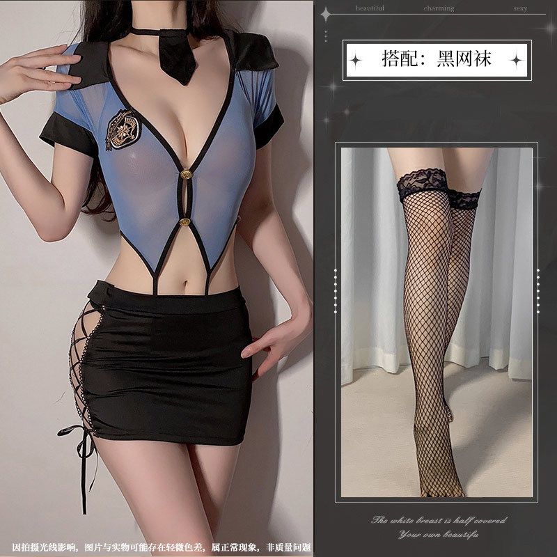 블루 + 블랙 망사 스타킹