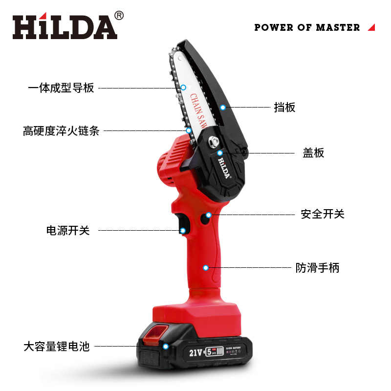 Hilda en stock Nuevo Hogar eléctrico cadena Sierra registro jardín batería de litio sierra eléctrica herramientas eléctricas al por mayor