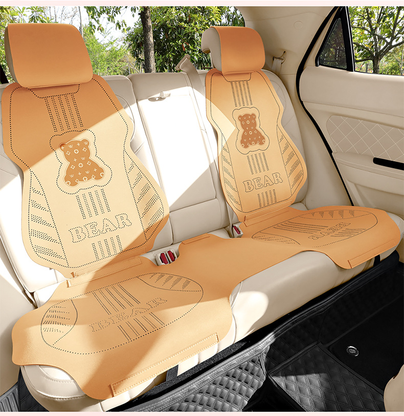 26 Bear-Themed All-Season Car Seat Cushion, Fresh Cartoon Bear Design, Breathable Seat Cover, Women's Cooling Pad, Five-Seater Set