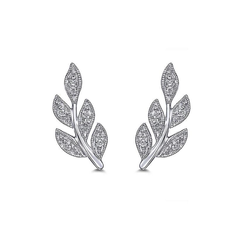 Boucles d'oreilles puces feuilles style élégant branche d'olivier_voghion.com