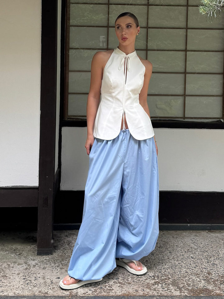 Quần harem ống rộng cotton dáng lửng lưng vừa phong cách đường phố — Màu hồng, Màu kaki, Màu mơ, Màu xanh da trời chi tiết 28