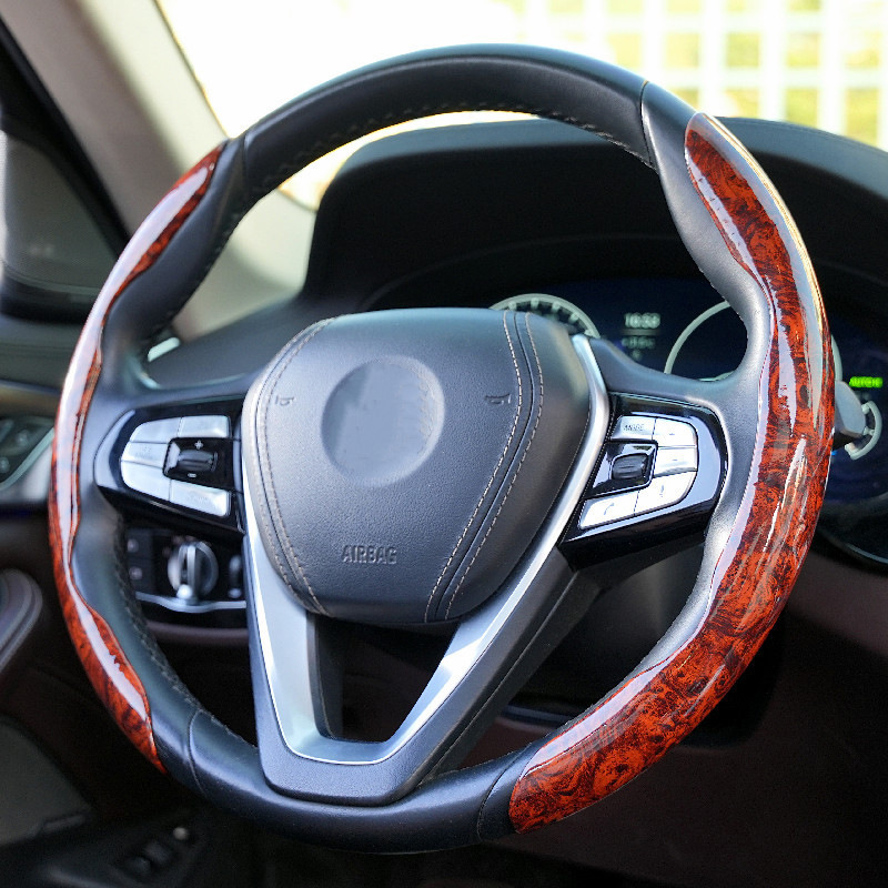 越境卸売 車用ハンドルカバー 白檀桃木目 超薄型 電気自動車ハンドルカバー Amazon|undefined