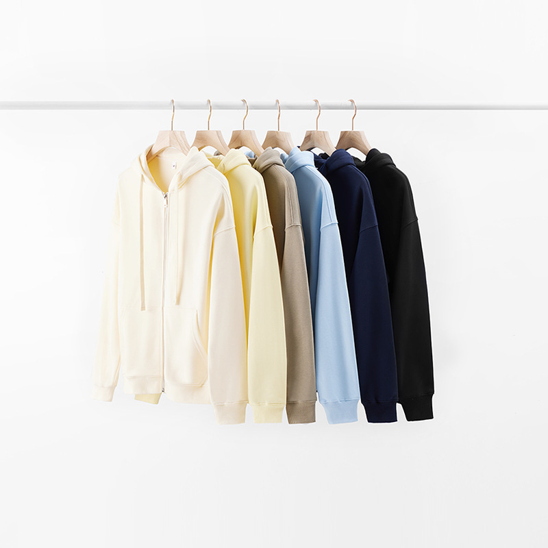 380g solid color heavy Terry zipper sweater men's American high street long sleeve cardigan coat autumn men's and women's basic