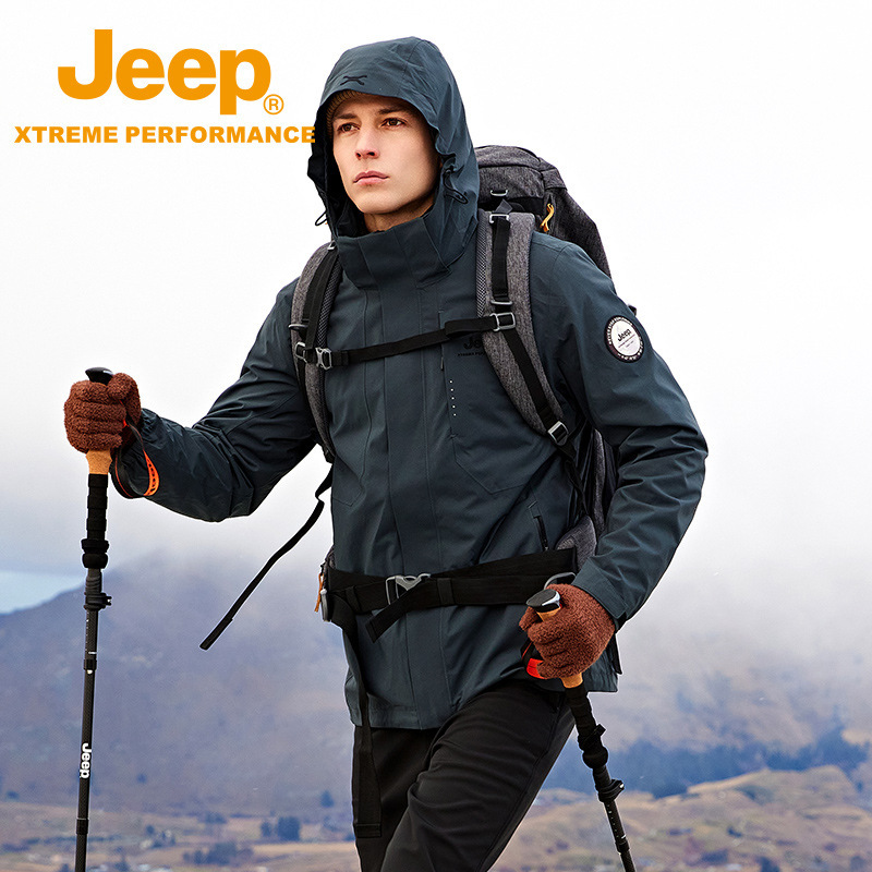 Jeep outdoor mountaineering suit new three-in-one men's jacket windproof cold-proof fleece liner detachable coat Jeep outdoor mountaineering suit new three-in-one men's jacket windproof cold-proof fleece liner detachable coat