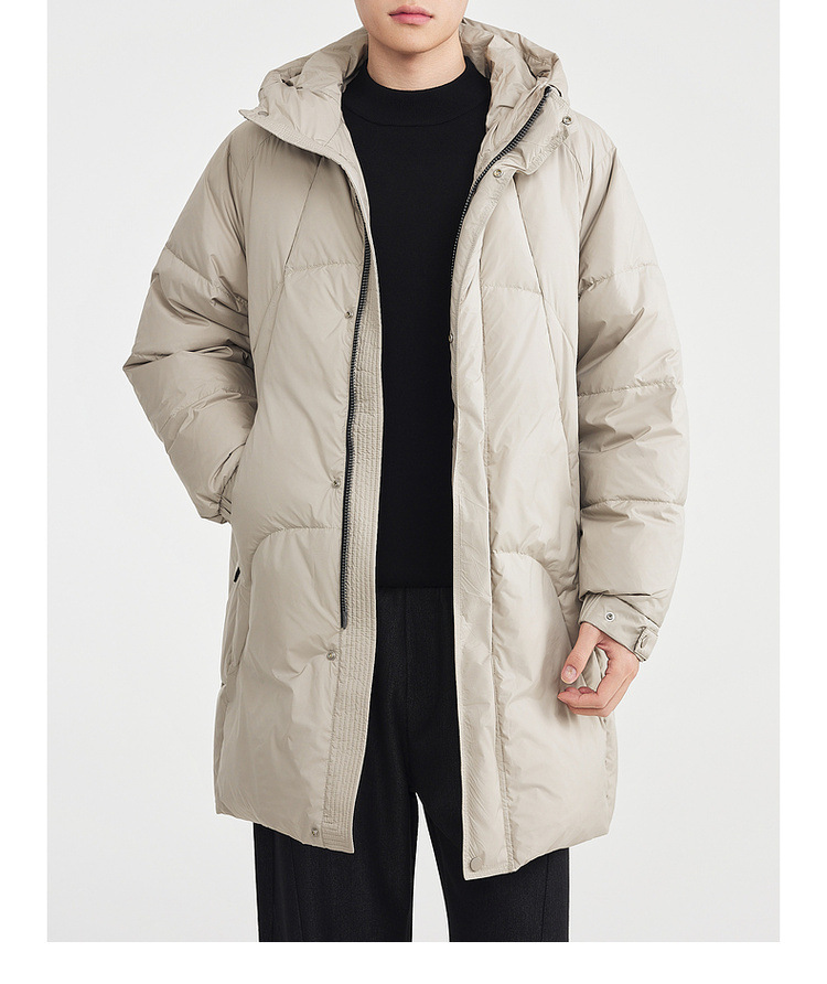 Áo khoác parka nam dáng dài có mũ trùm, tay raglan, chất liệu lông vũ chống gió — màu đen chi tiết 33