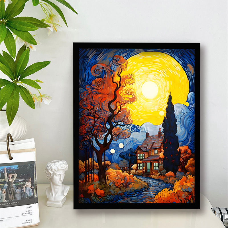 ゴッホ北欧壁画オーディオ絵画装飾画Bluetoothスピーカー壁画アルミ合金額縁ライト絵画リビングルーム掛け絵|undefined