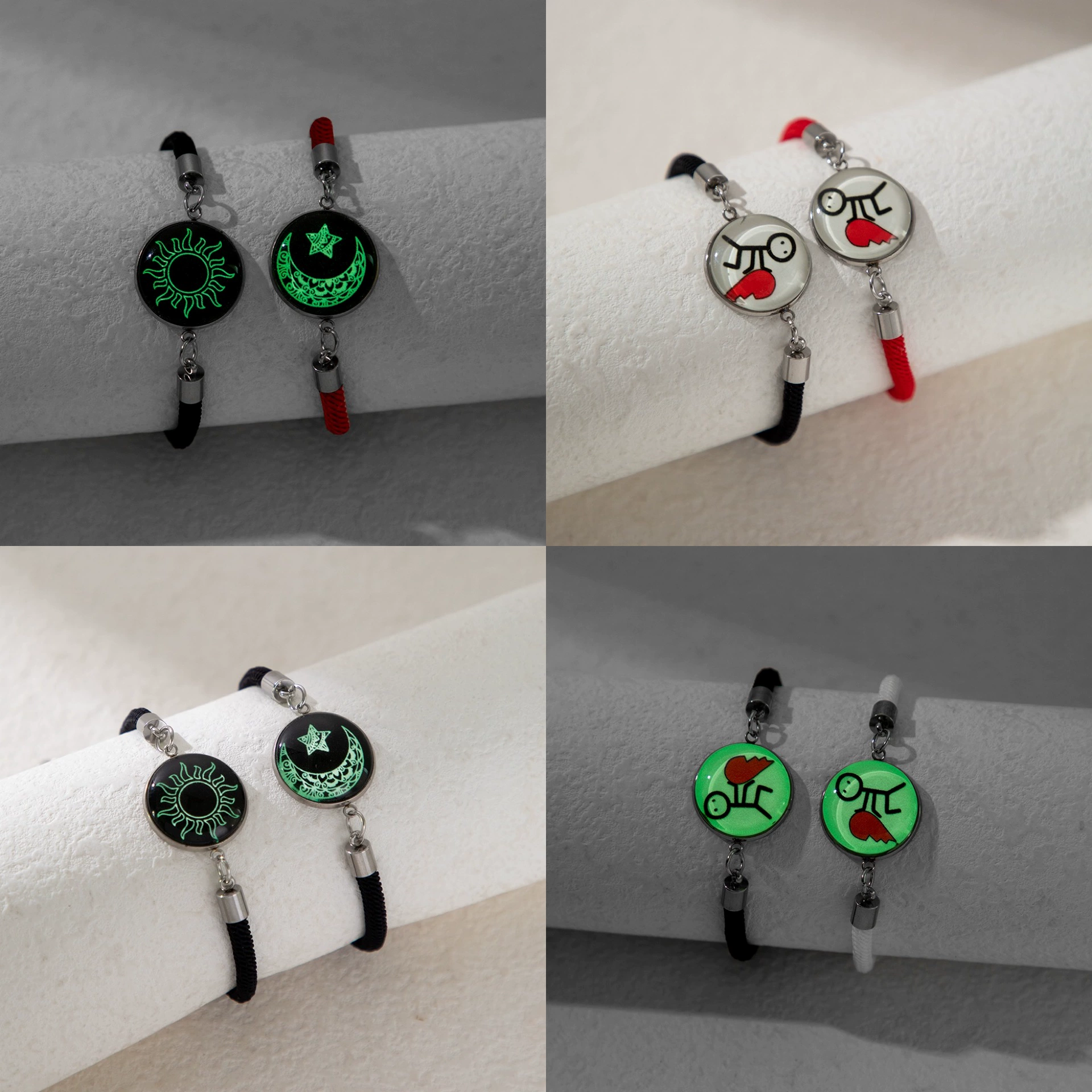 Трансграничное солнце и луна из нержавеющей стали драгоценный камень любитель браслет с плетеной ручной веревкой