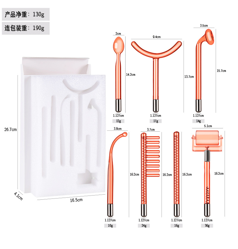 Instrumento de electroterapia de alta frecuencia tubo de vidrio Accesorios instrumento de belleza luz roja luz púrpura electroterapia varilla electroterapia peine