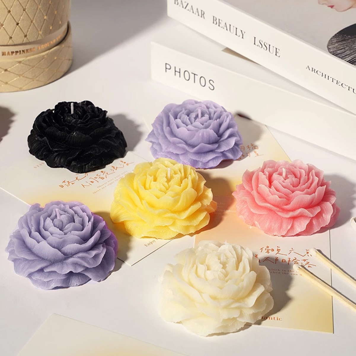 Fragancia de souvenirs con forma de flor de peonía, decoración de velas, ambiente, regalo, día de la madre, flores creativas, velas aromáticas