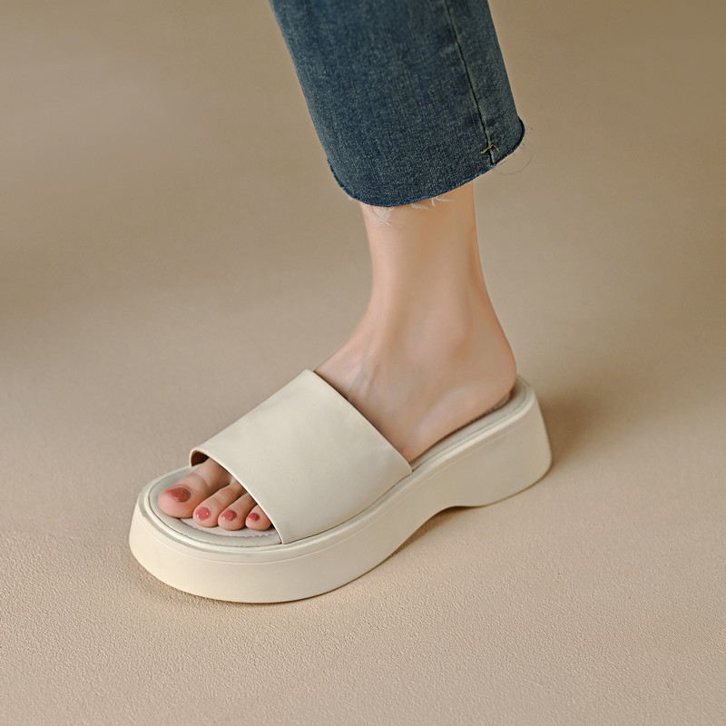 Dép sandal nữ xỏ ngón đế dày 3 cm, quai ngang mềm, chống trượt — màu đen, Trắng kem-, bạc, màu mơ