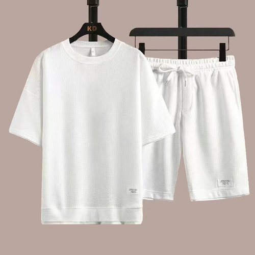 Exports sporty casual loose honeycomb short-sleeved set summer T-shirt + shorts Korean style cool couple set EU code
