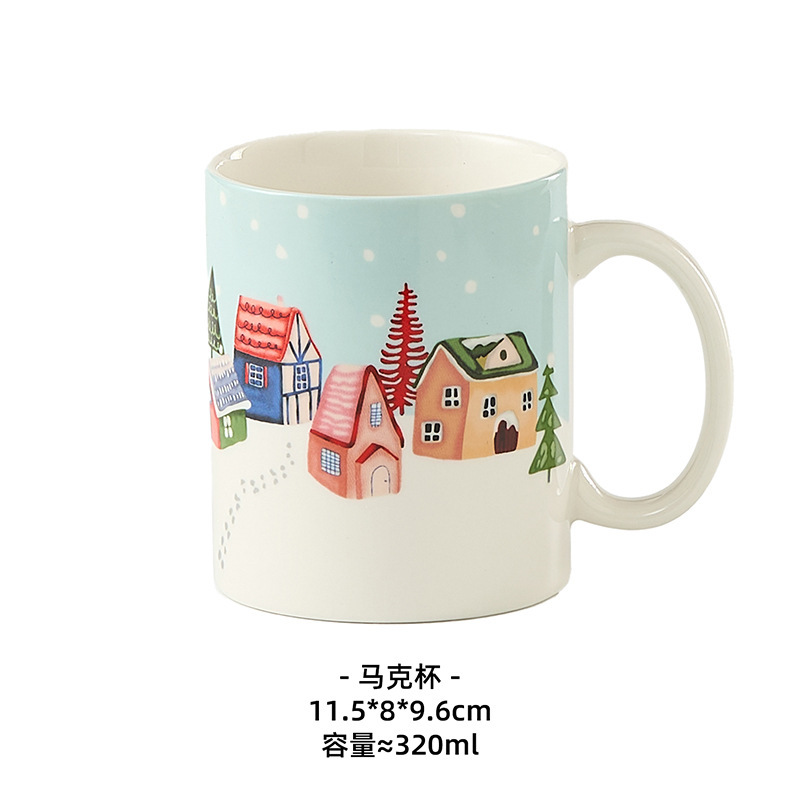 圣诞陶瓷餐具套装米饭碗 可印logo餐具可爱点心菜盘陶瓷亚马逊专|undefined