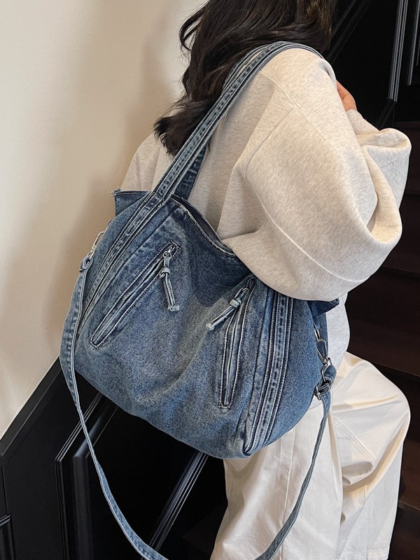 Bolso de gran capacidad de mezclilla retro para mujer 2025 nueva moda simple bolso de mensajero de un solo hombro bolso de viaje casual