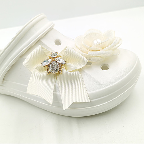 Small French-style bow hole shoe buckle handmade DIY shoe accessories decoration woven ribbon fabric garden shoes matching