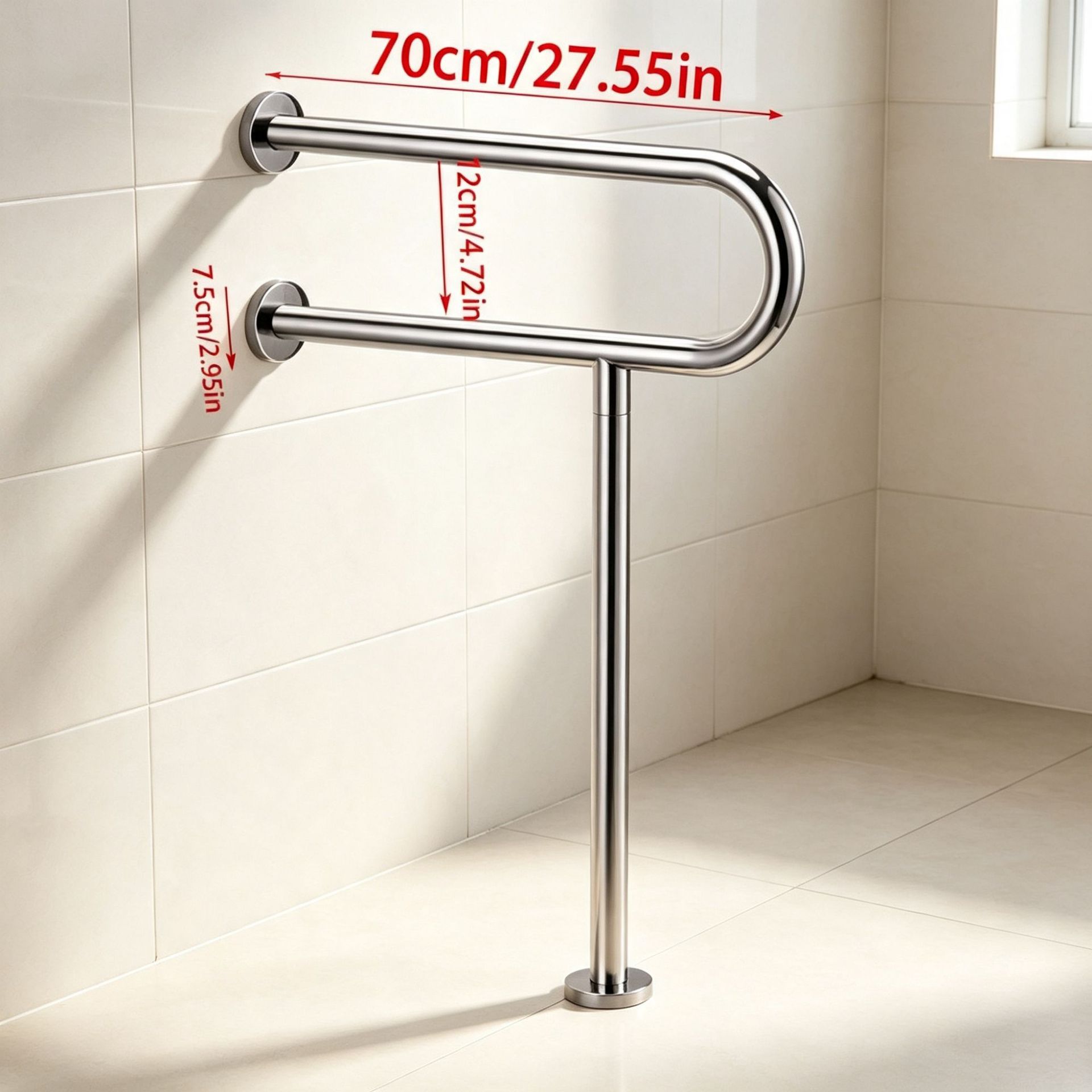 Barra de Apoyo en U para Baño de Acero Inoxidable Antideslizante