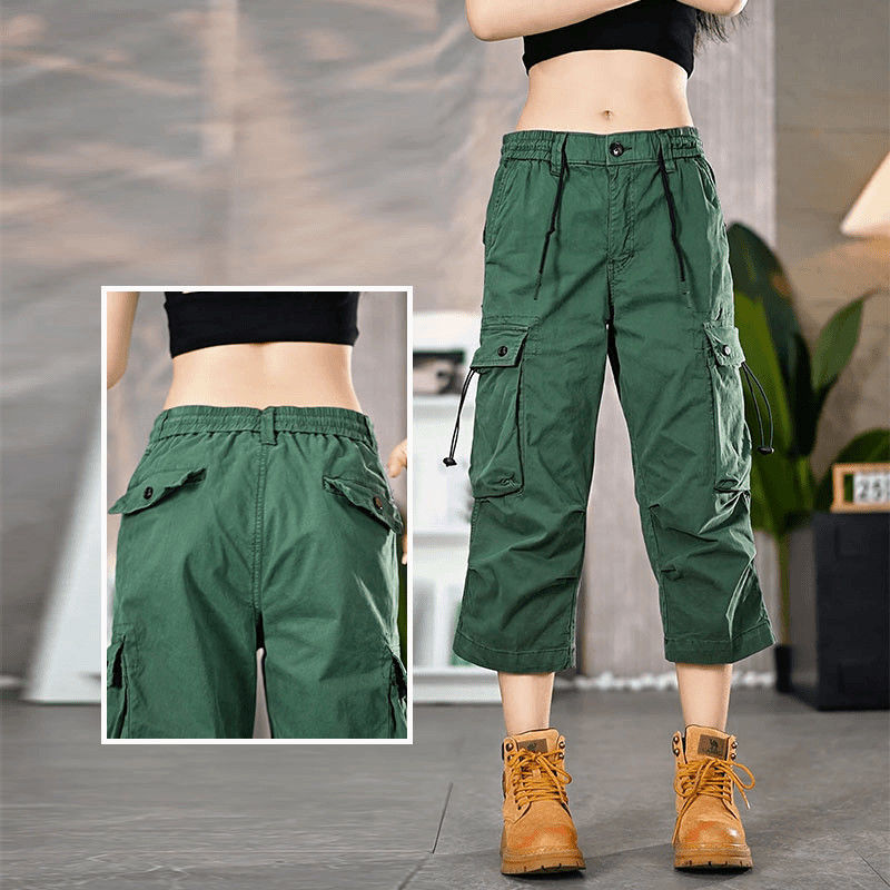 Summer Straight-Leg Cropped Casual Pants for Men, Trendy Versatile Large Pocket Biker Shorts, American Style High Street Cropped Cargo Pants