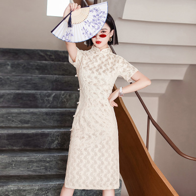 daily Improvement cheongsam 2021 new pattern Retro grace girl young Mid length version fresh Dress