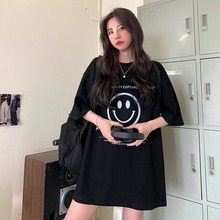春秋韩版2025新款宽松中长款情侣字母印花下衣失踪短袖T恤上衣女