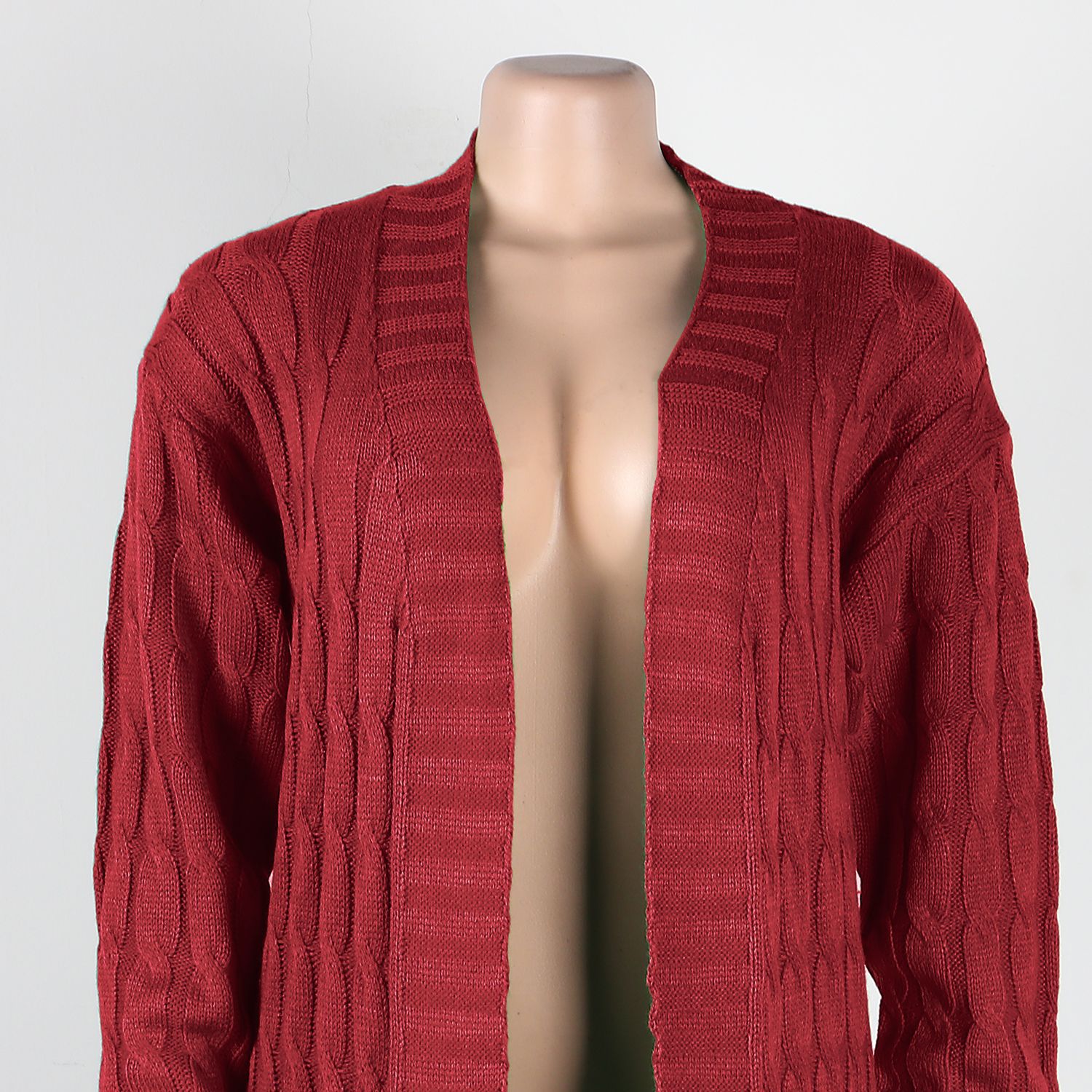 Damen Strickjacke Lang Aus Grobstrick In Unifarben Wintermantel_voghion.com