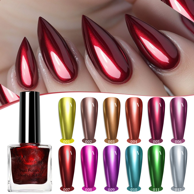 Cross-Border Popular Manicure Metal Mirror Nail Polish No-Bake Quick-Drying Effect Long-Lasting High-Gloss Multi-Color Glossy Nail Polish