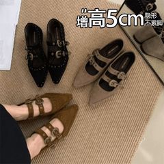 内增高5CM复古尖头浅口单鞋女2025秋季新款细绒晚晚气质玛丽珍鞋