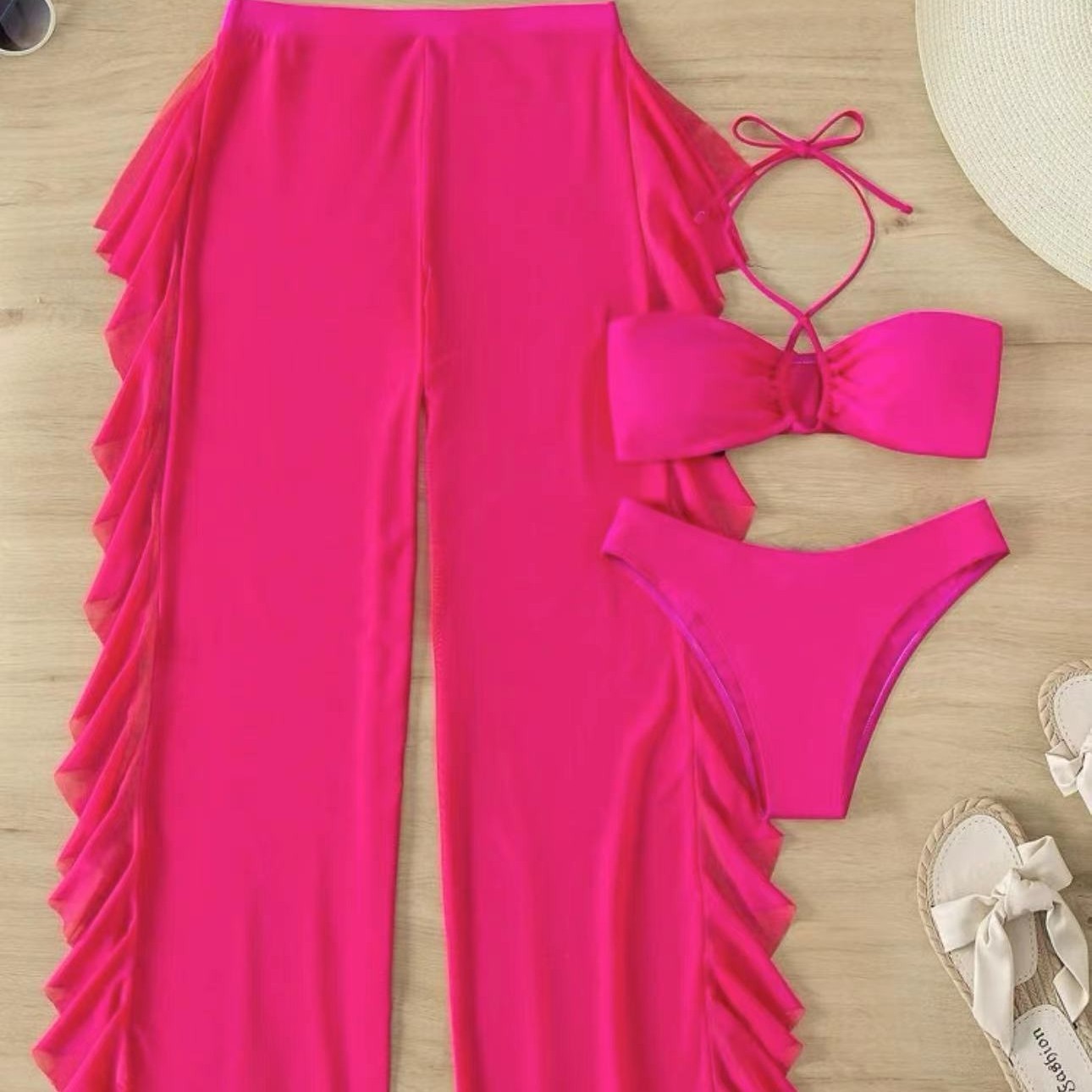 2025 nuevo comercio exterior transfronterizo Amazon Europa y los Estados Unidos sexy color sólido bikini de tres piezas set de baño de mujer