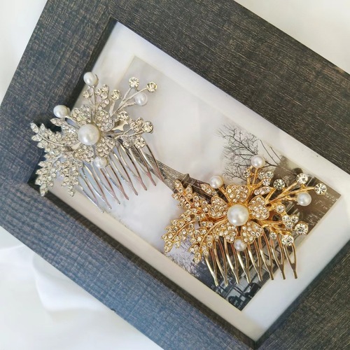 欧美跨境插梳气质新娘头饰古风汉服发饰珍珠水钻发梳淑女发型边夹