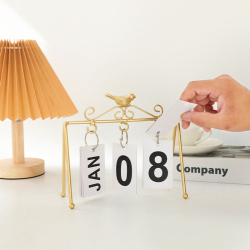 Nordic light luxury iron bird flip page desk calendar, living room time date kindergarten photo decoration