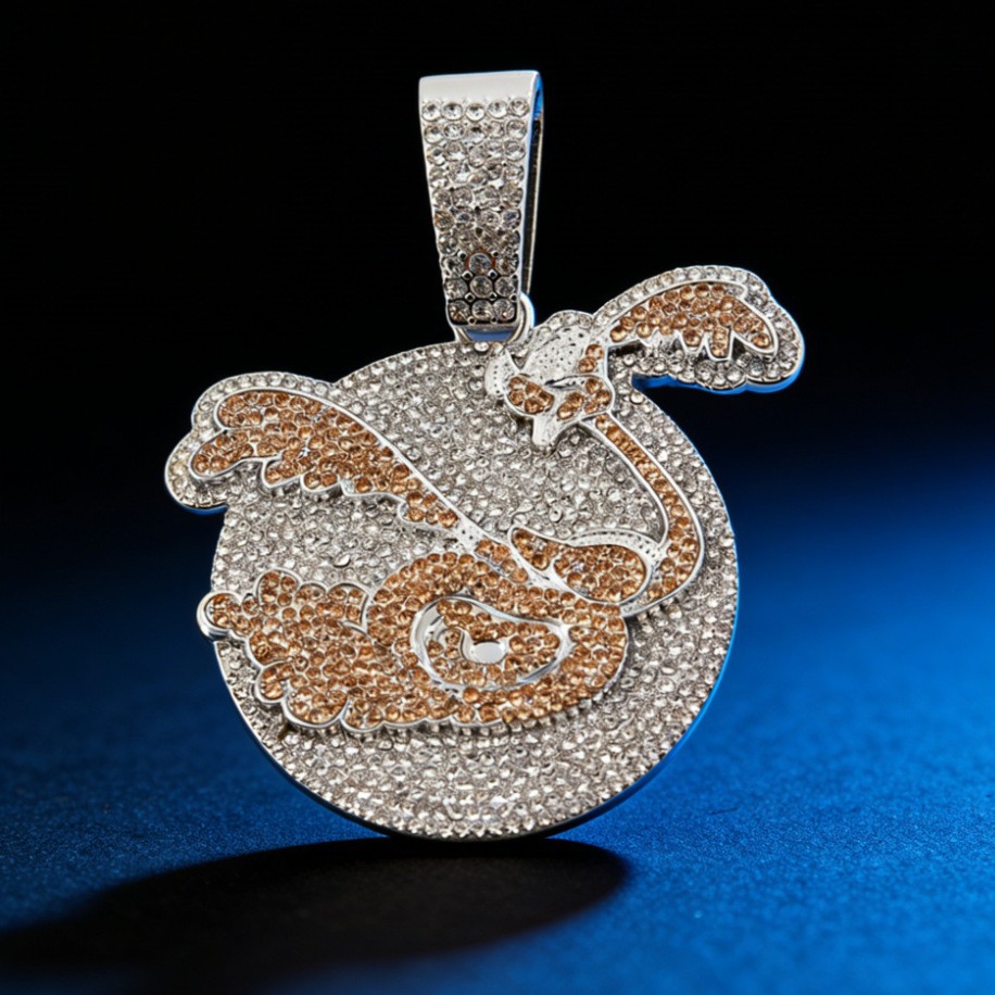 Nuevo colgante de flamenco de diamantes de aleación de joyería de hip-hop para hombre, colgante de collar de hiphop de marca de moda callejera europea y americana