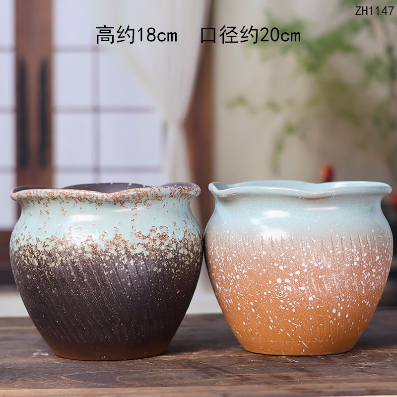 宜兴粗陶手工透气宽口多肉花盆家用万能罐红陶大口径户外阳台庭院